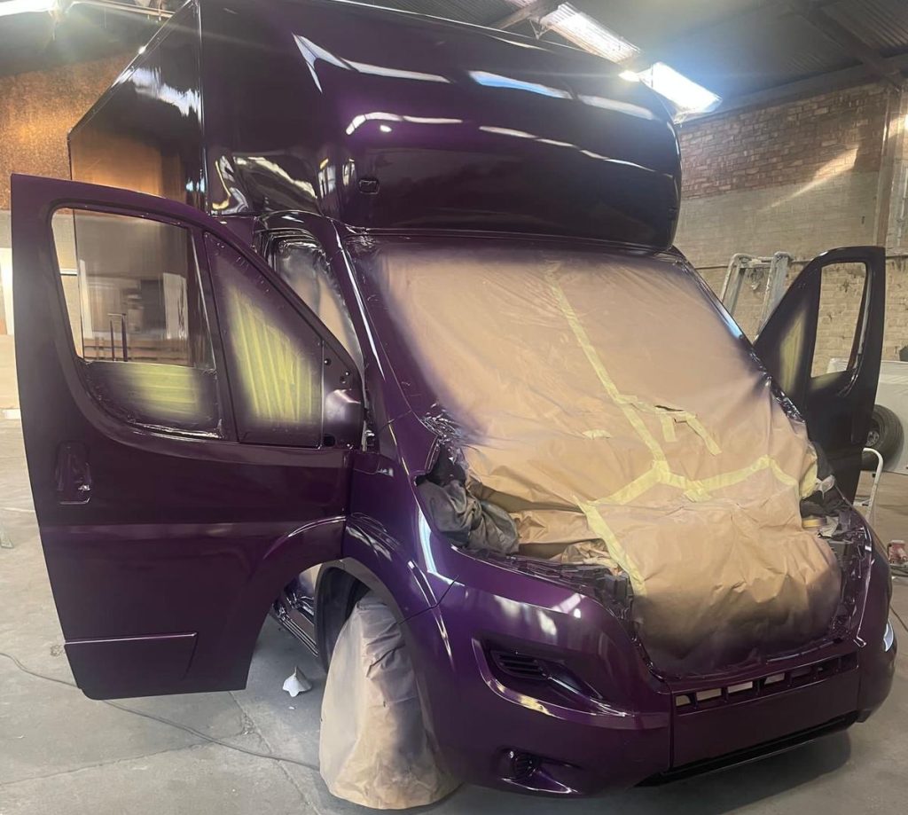 Masked up purple horsebox front